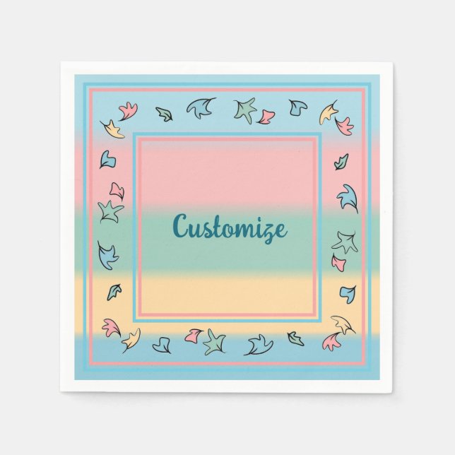 Personalised Pastel Leaves Colourful Napkin (Front)