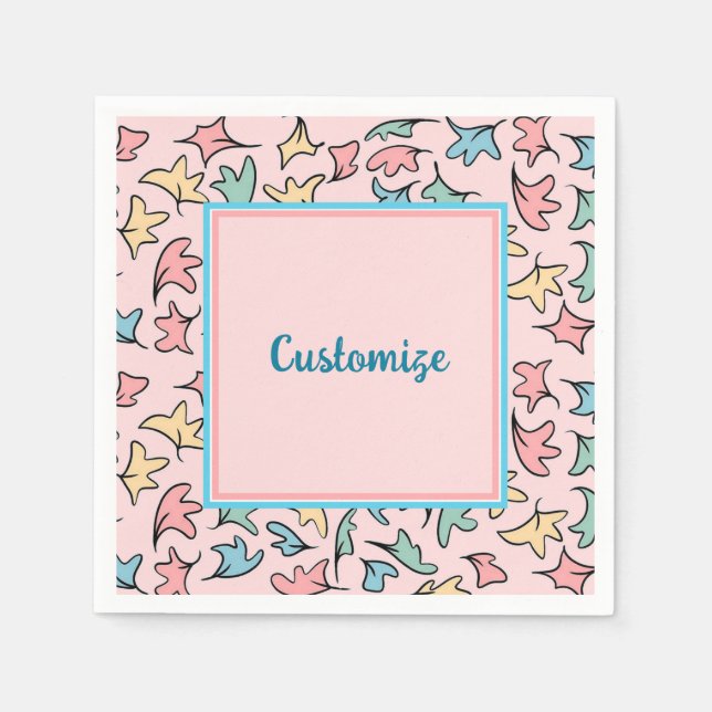 Personalised Pastel Leaves Pink Napkin (Front)