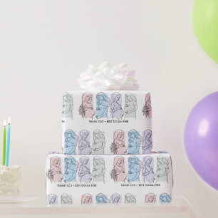 Personalised Pastel Line Art DOULA Self Care  Wrapping Paper