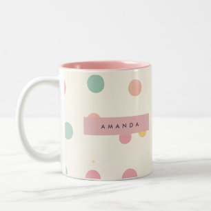 Personalised Pastel Macaron Polka Dot  Two-Tone Coffee Mug