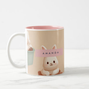 Personalised Pastel Macarons & Almond Pattern Two-Tone Coffee Mug