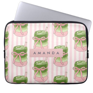 Personalised Pastel Matcha Cups Pattern Laptop Sleeve
