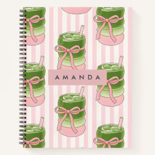 Personalised Pastel Matcha Cups Pattern Notebook