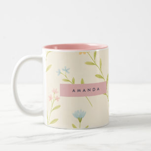 Personalised Pastel Meadow Wildflower Two-Tone Coffee Mug