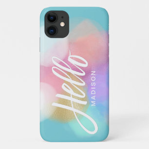 Personalised Pastel Paint Splotches Hello iPhone 11 Case