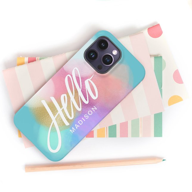 Personalised Pastel Paint Splotches Hello Case-Mate iPhone Case (Creator Uploaded)