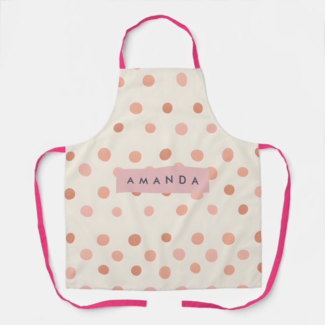Personalised Pastel Peach & Blush Polka Dot  Apron (Front)