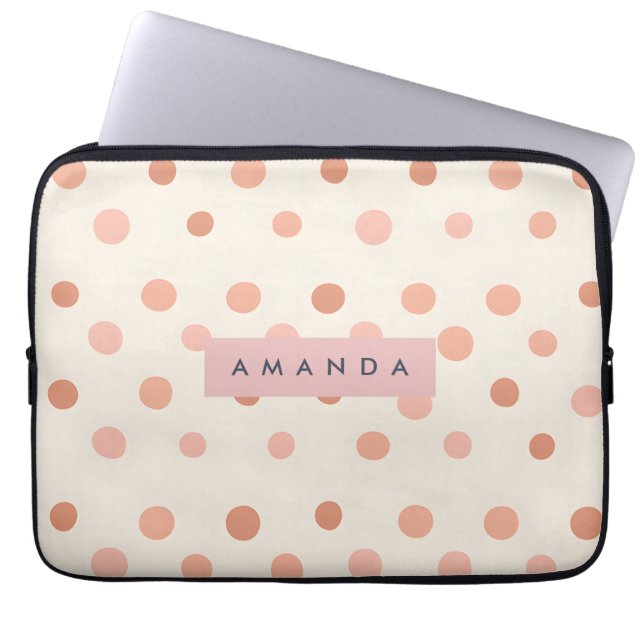 Personalised Pastel Peach & Blush Polka Dot  Laptop Sleeve (Front)