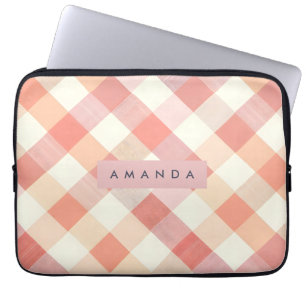 Personalised Pastel Peach Chequered Modern  Laptop Sleeve