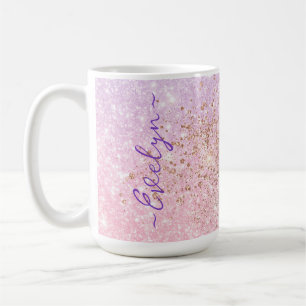 Personalised pastel pink blue glitter coffee mug