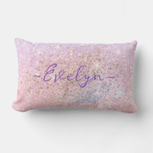 Personalised pastel pink blue glitter lumbar cushion