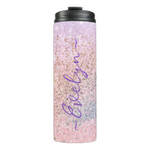 Personalised pastel pink blue glitter thermal tumbler