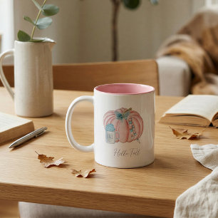 Personalised Pastel Pink Blue Pumpkin Fall Two-Tone Coffee Mug