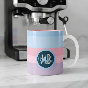 Personalised Pastel Pink Blue Stripes Name Gift Two-Tone Coffee Mug