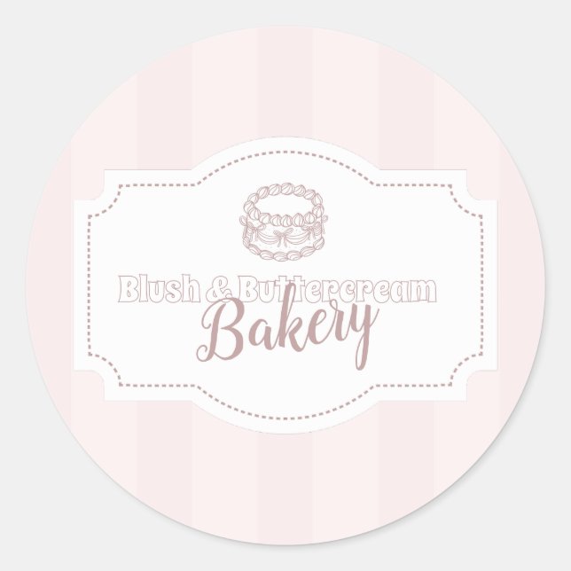 Personalised Pastel Pink Cake Bakery Classic Round Sticker (Front)