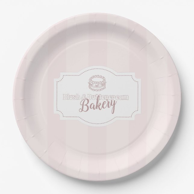 Personalised Pastel Pink Cake Bakery Paper Plate (Front)