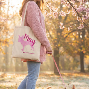 Personalised Pastel Pink Chihuahua Silhouette Tote Bag