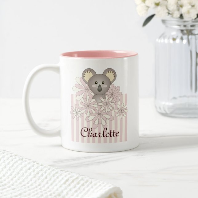 Personalised Pastel Pink Cute Koala Girls Kids Two-Tone Coffee Mug (Creator Uploaded)