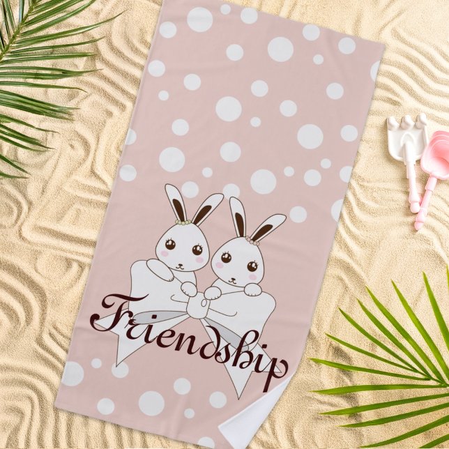 Personalised Pastel Pink Cute Twin Bunny Kids Beach Towel (Creator Uploaded)