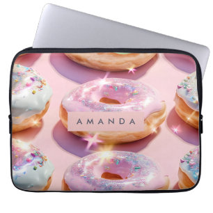 Personalised Pastel Pink Doughnut Sparkle Laptop Sleeve