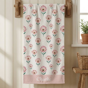Personalised Pastel Pink Flower Kids Beach Towel