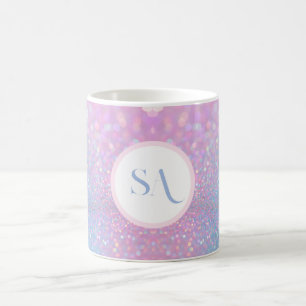 Personalised Pastel Pink Glitter Mug with Monogram