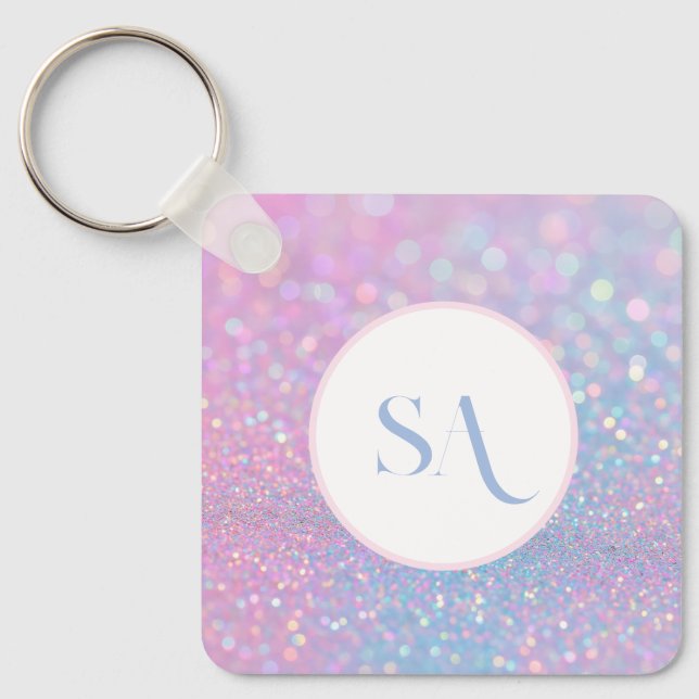 Personalised Pastel Pink Glitter with Monogram Key Ring (Front)
