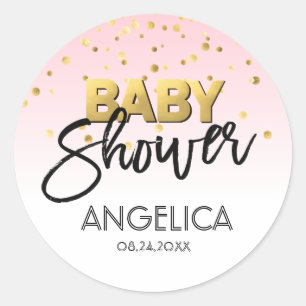 Personalised Pastel Pink Gold Baby Shower Labels
