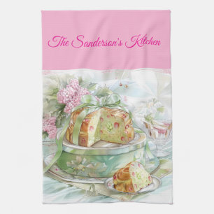 Personalised Pastel Pink & Green Christmas Kitchen Tea Towel