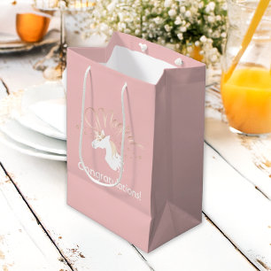 Personalised Pastel Pink Modern Magical Unicorn Medium Gift Bag