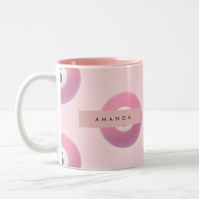 Personalised Pastel Pink Number 5 Billiard Ball Two-Tone Coffee Mug (Left)