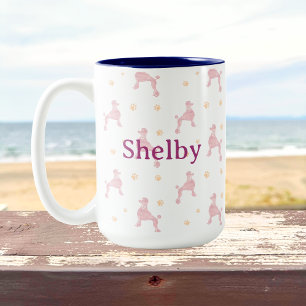 Personalised pastel pink Poodle Pattern Two-Tone Coffee Mug