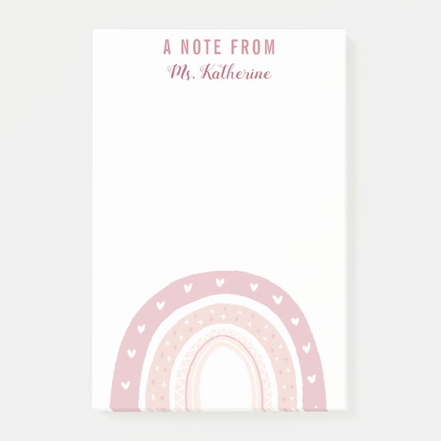 Personalised Pastel Pink Rainbow Calligraphy Post-it Notes (Front)