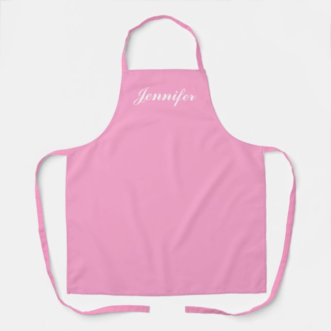 Personalised Pastel Pink White Script Womens Chef Apron (Front)