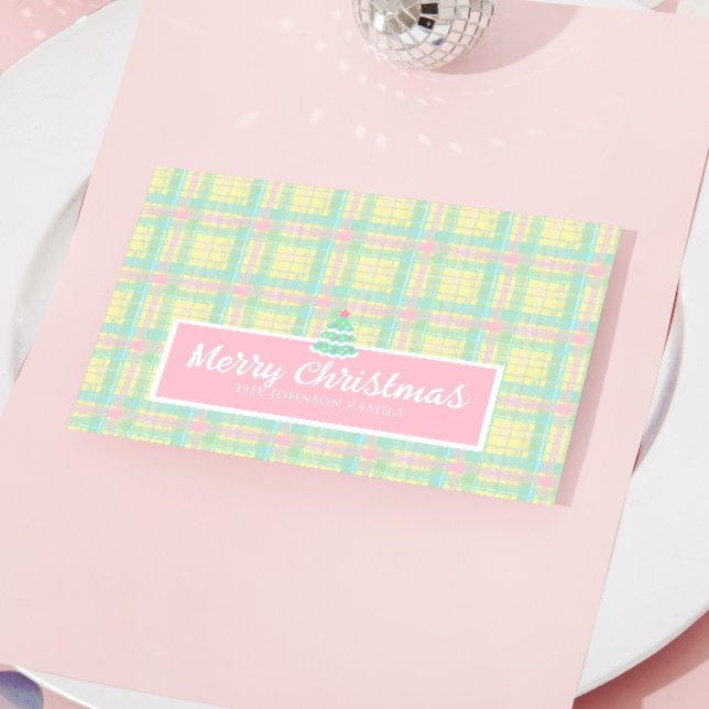 Personalised Pastel Plaid Christmas  Holiday Card (Close up)