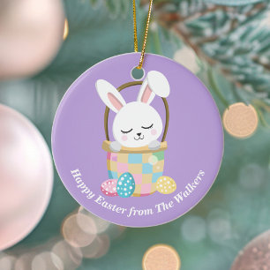 Personalised Pastel Purple Happy Easter Bunny Ceramic Ornament