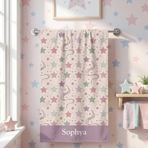 Personalised Pastel Purple Star Kids Beach Towel