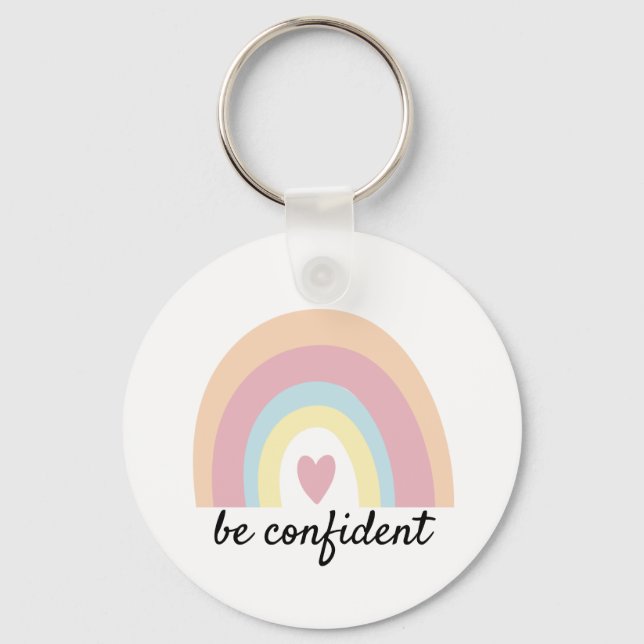 Personalised pastel rainbow confident quote key ring (Front)