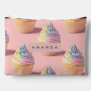 Personalised Pastel Rainbow Cupcake Pattern Accessory Pouch