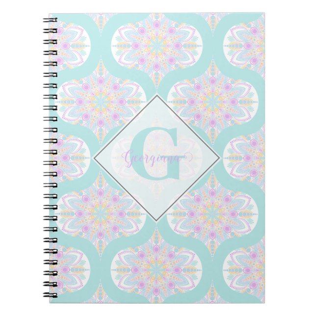 Personalised Pastel Rainbow Floral Mandala Mid Mod Notebook (Front)