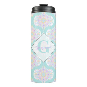 Personalised Pastel Rainbow Floral Mandala Mid Mod Thermal Tumbler