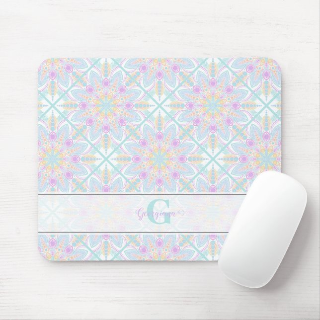 Personalised Pastel Rainbow Floral Mandala Tiled Mouse Pad (With Mouse)