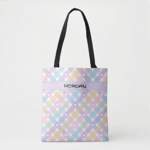 Personalised Pastel Rainbow Gingham Pattern Tote Bag