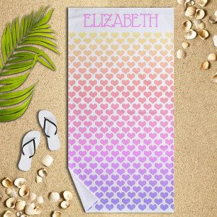 Personalised Pastel Rainbow Hearts Beach Towel