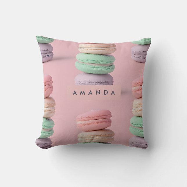 Personalised Pastel Rainbow Macaron Delight Cushion (Front)