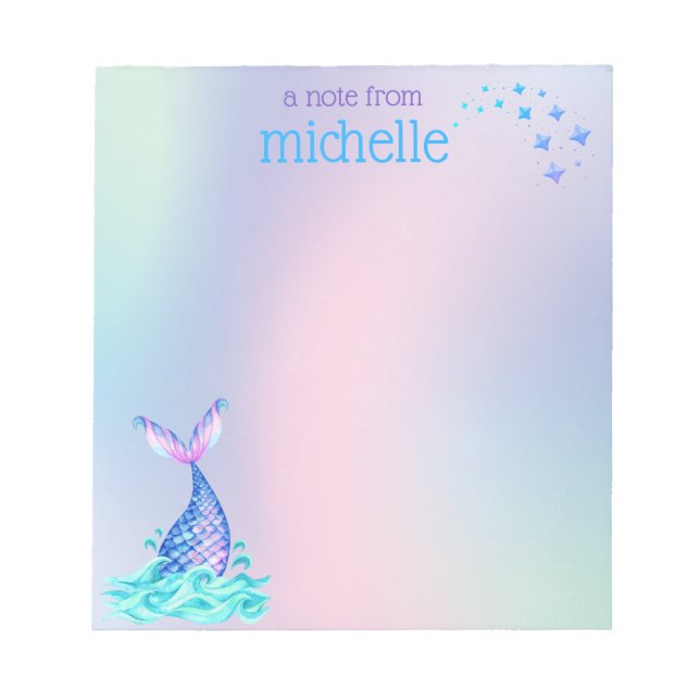 Personalised Pastel Rainbow Mermaid Notepad (Front)