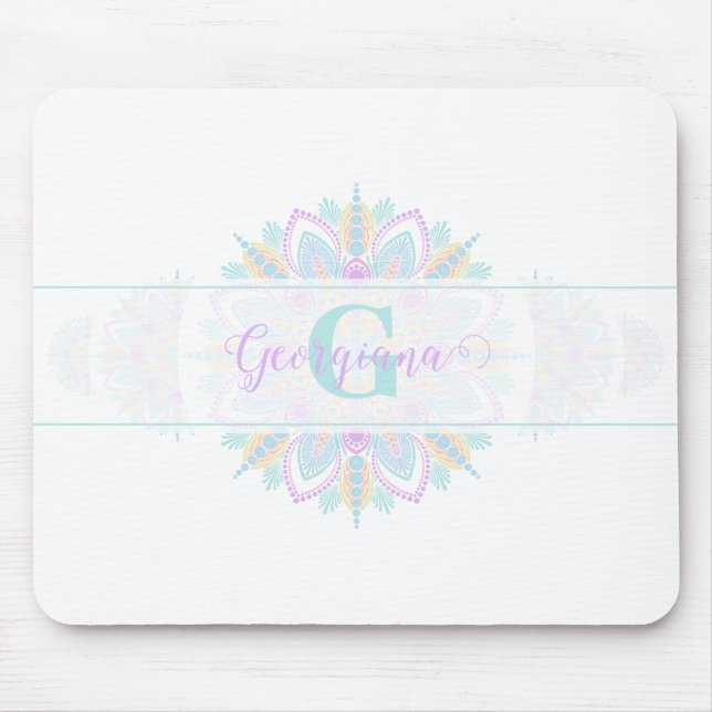 Personalised Pastel Rainbow Ornamental Dot Mandala Mouse Pad (Front)