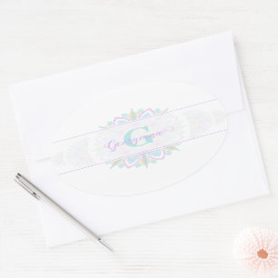 Personalised Pastel Rainbow Ornamental Dot Mandala Oval Sticker