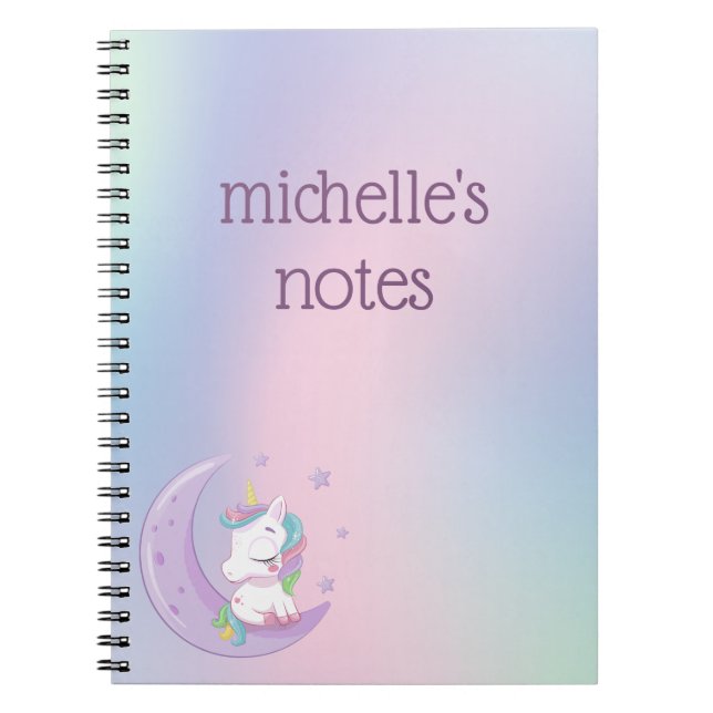 Personalised Pastel Rainbow Unicorn  Notebook (Front)