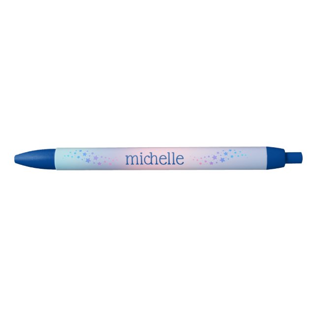 Personalised Pastel Rainbow With Stars Blue Black Ink Pen (Front)